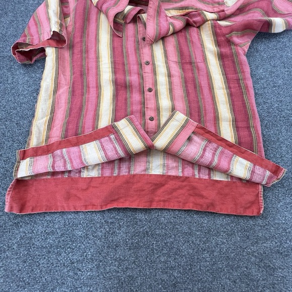 Tommy Bahama 100% Linen Shirt Men XL Pink Stripe Button Front Camp Short Sleeve - Picture 6 of 9